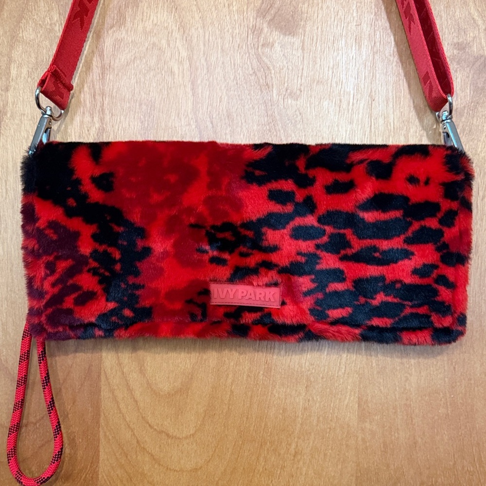 Adidas x Ivy Park Red and Black Faux Fur Clutch, Wristlet, or Crossbody Bag